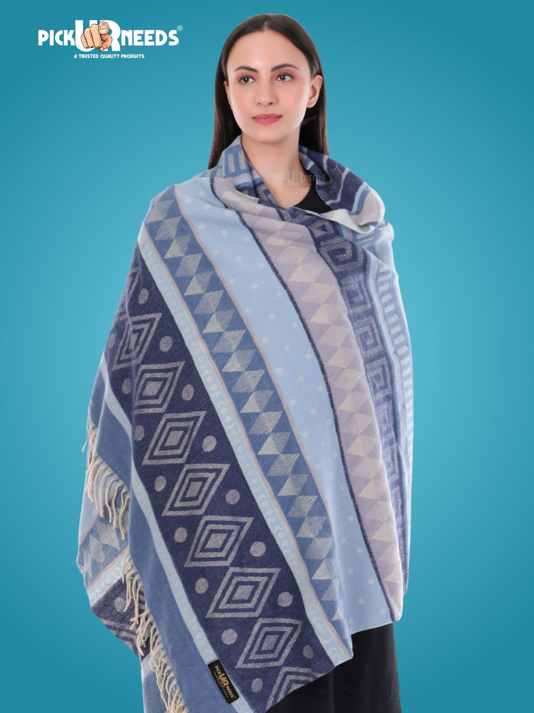 Pick Ur Needs Premium Winter Woolen Shawl for Women  Soft & Warm Ethnic Design Stole with Tassels  Stylish Warm Wrap for Winter & Parties